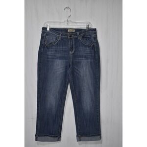 Earl Jeans Capri Jeans Denim Blue White‎ Stitch Cuffed Hem Women's Size